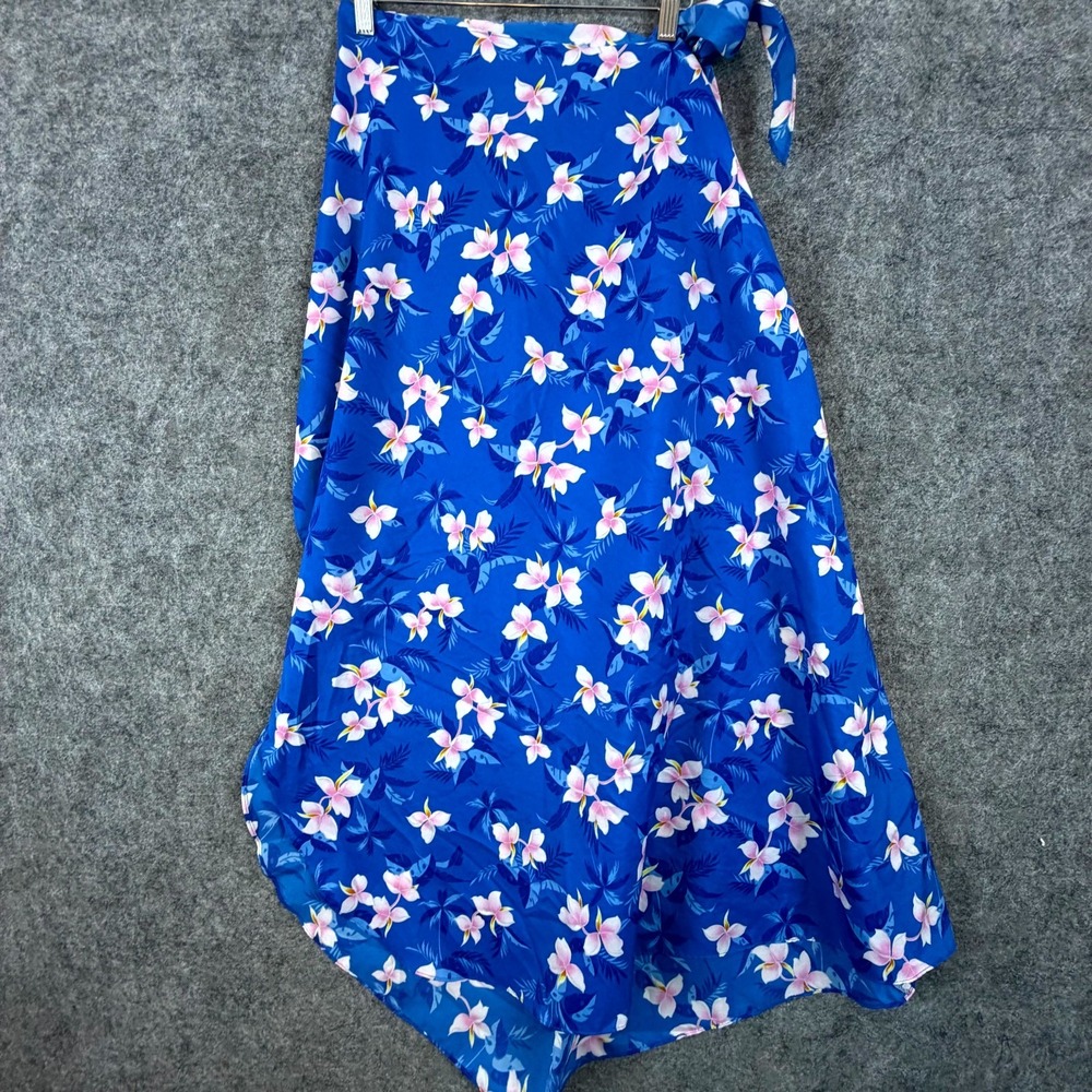 Hilo Hattie Hawaii Wrap Skirt Women Blue Floral CoverUp Tropical Bohemian Resort
